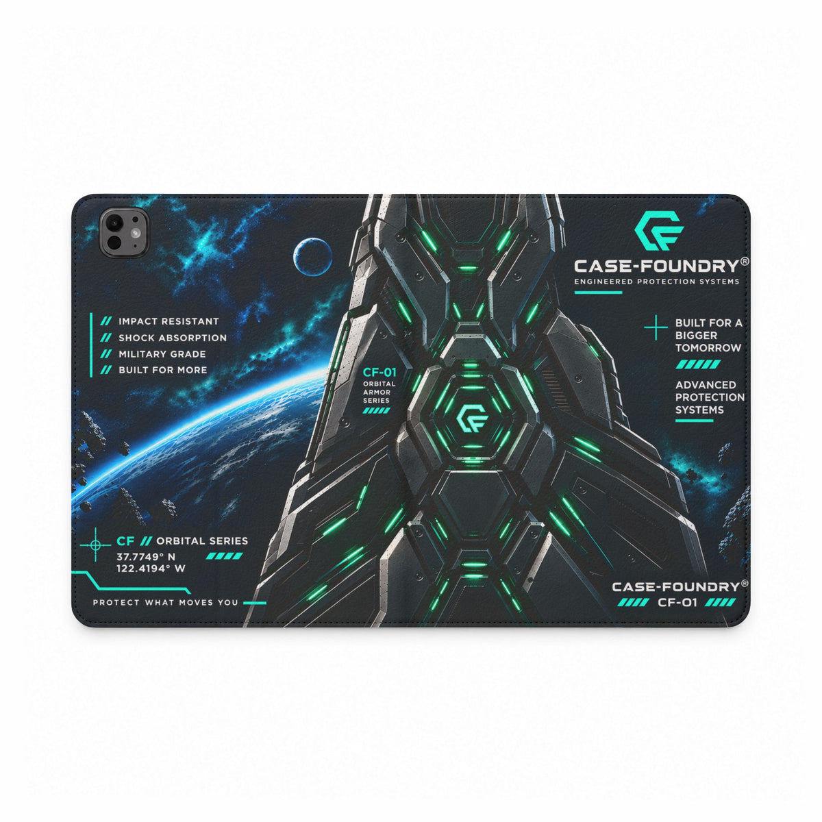 Futuristic Space Armor Tablet Folio Case — Impact-Resistant Galactic Design