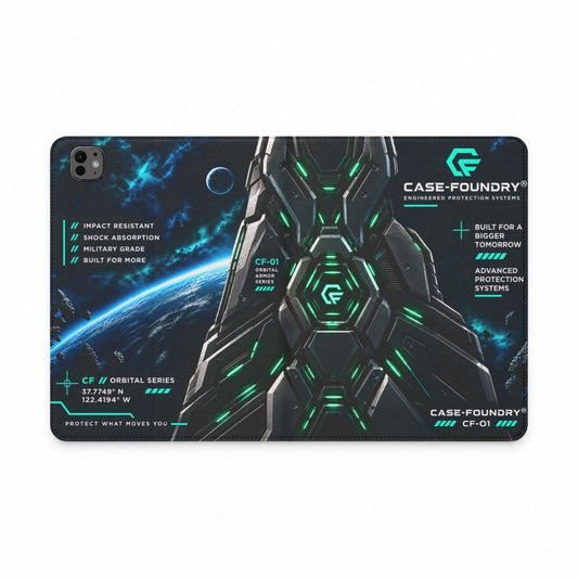 Futuristic Space Armor Tablet Folio Case — Impact-Resistant Galactic Design